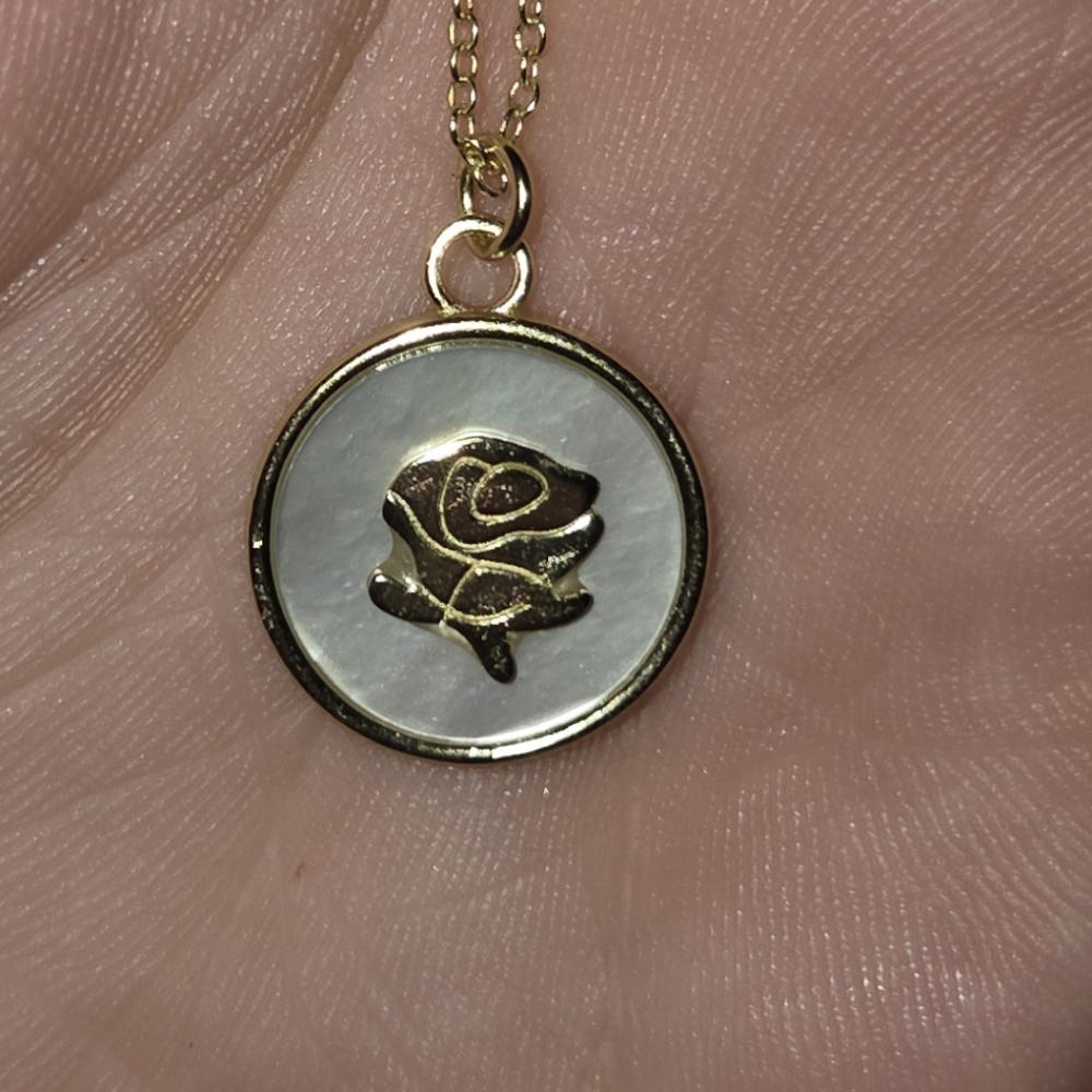 Gold Plated Rose Mother Of Pearl Necklace